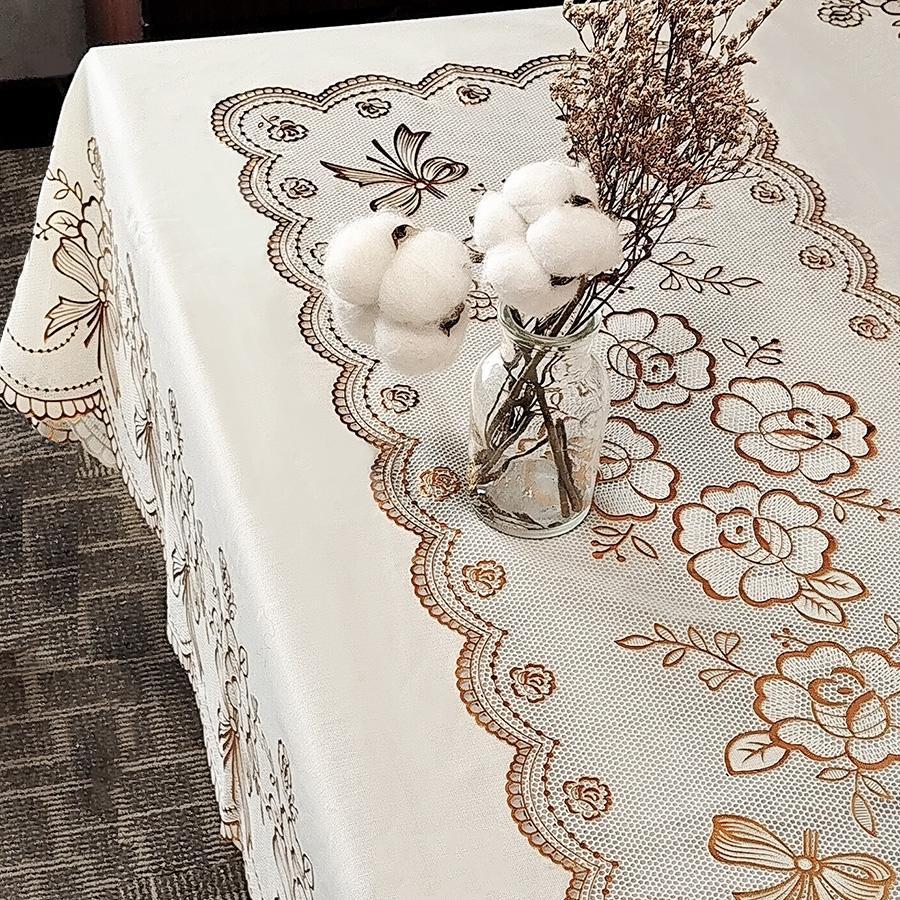 Floral Pattern Tablecloth, 1 Count Rectangular Table Mat, Waterproof & Oil-proof Tablecloth, Decorative Tablecloth for Home Kitchen Dining Room, Portable Tablecloth, Picnic Table Cover