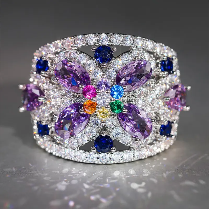 Artificial Zircon Decorated Ring, Artificial Gemstone Ring, Fashion Accessories for Women, Trendy All-match & Exquisite Jewelry for Birthday Gift, Artificial Zircon Rings