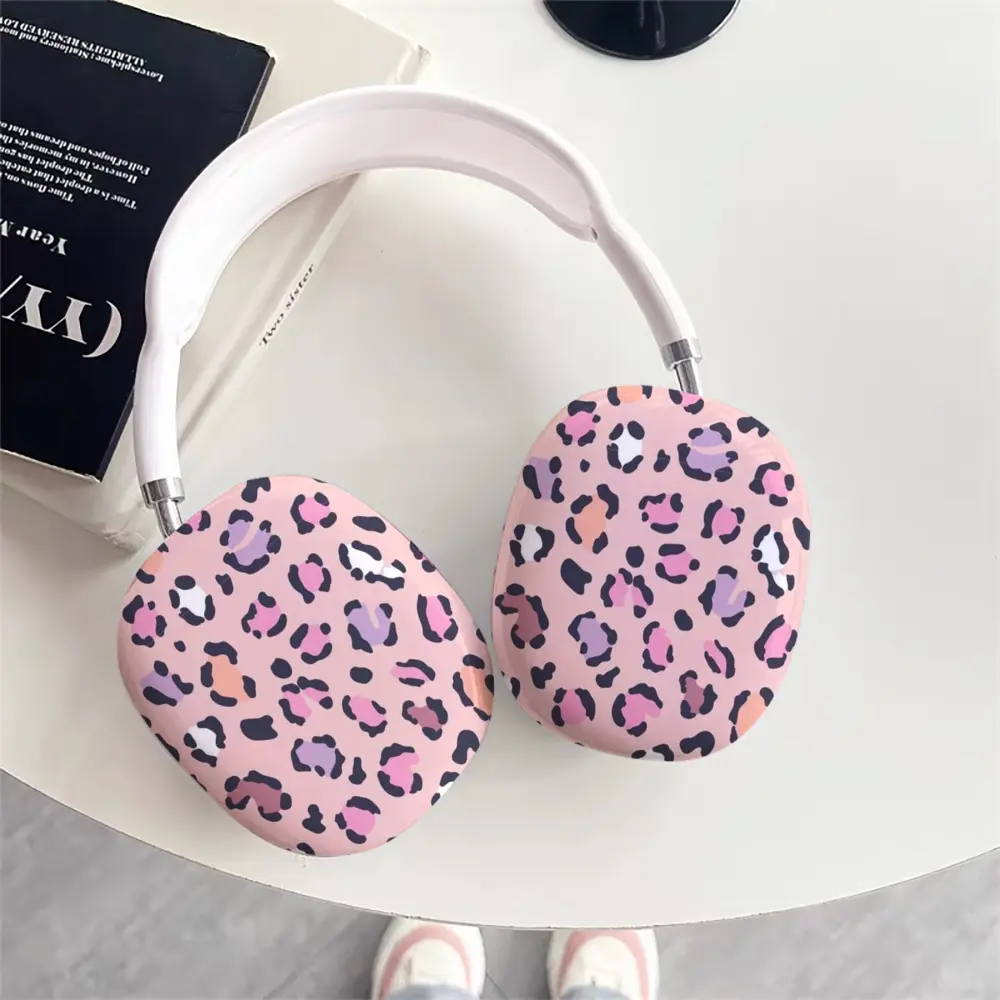 Glossy PBT Hard Headphone Shell - Light Leopard Mixed Color Protective Case for AirPods Max/Max2 Over-Ear Headset, Offers Protection, Fits Over-Ear Devices