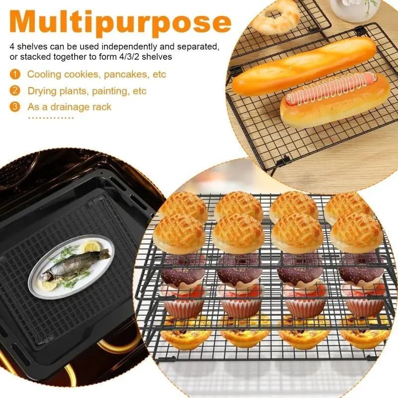 Generic 4-Pack Tiered Baking Racks Cooling Cookie, Pizza, Cake Cooking and Baking Stackable Folding Wire Cooling Grids