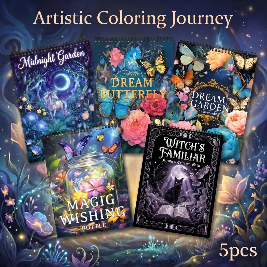 Adult Coloring Book - 5pcs Midnight Garden, Butterfly Themes, Vibrant Designs on Thick Paper, 11.2x8.27in, Stress Relief, Relaxation Art, Smooth Coloring Experience, Perfect for Men, Women & Gifts for Christmas, Birthdays & Holidays