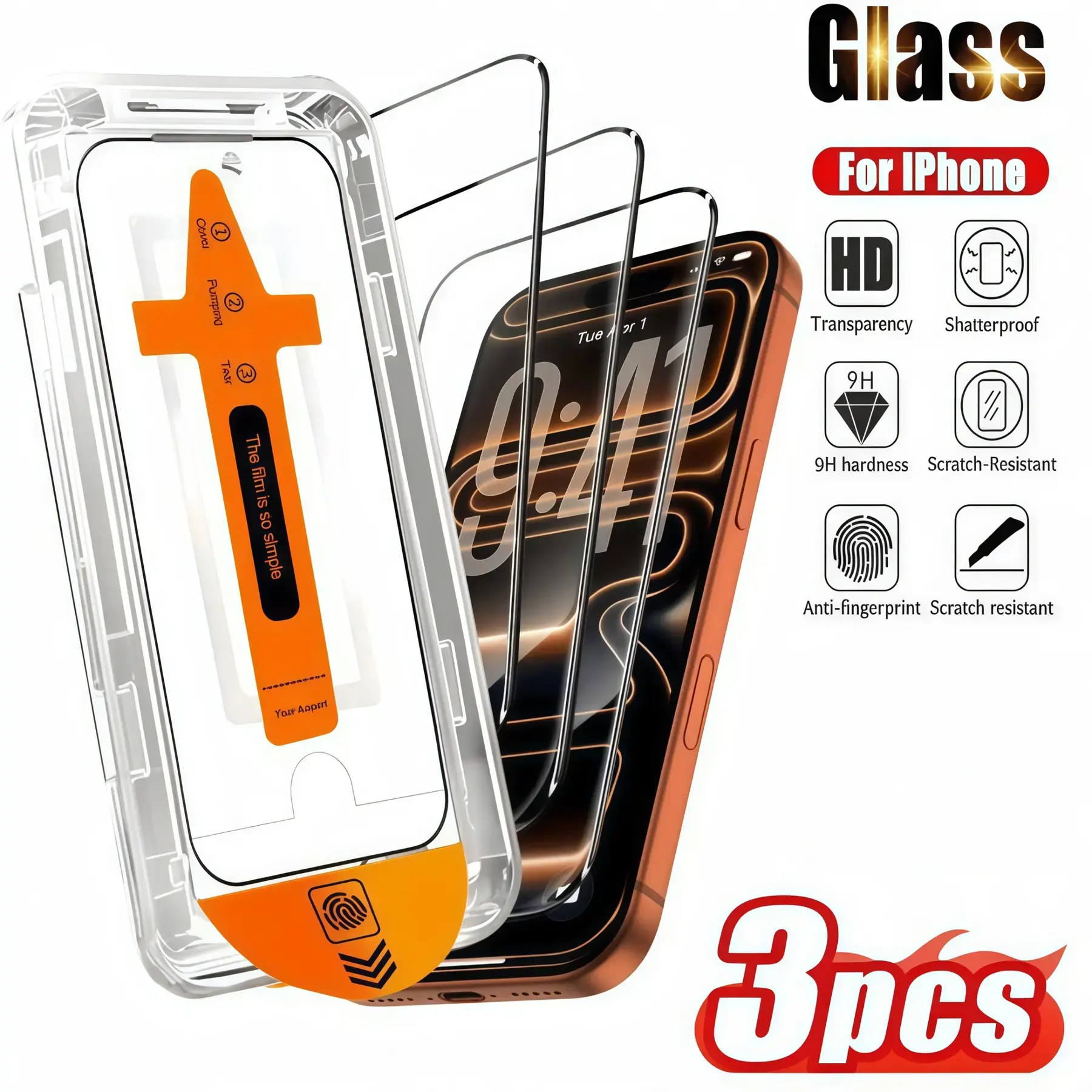 3-Pack HD Full Coverage Tempered Glass Cellphone Smartphone Screen Protector, Compatible with iPhone 17/16 Series, Anti-Fingerprint, One-Click Application