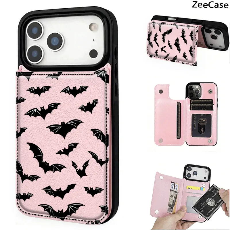 Phone Case - Full Screen Bat Theme Wallet style Phone Case with Credit Card Slot, Suitable for iPhone 17/16/15/14/13/12/11/Plus/Pro/ProMax/Air/X/XS MAX and Samsung, Birthday Gift, Holiday Gift, Valentine's Day Gift