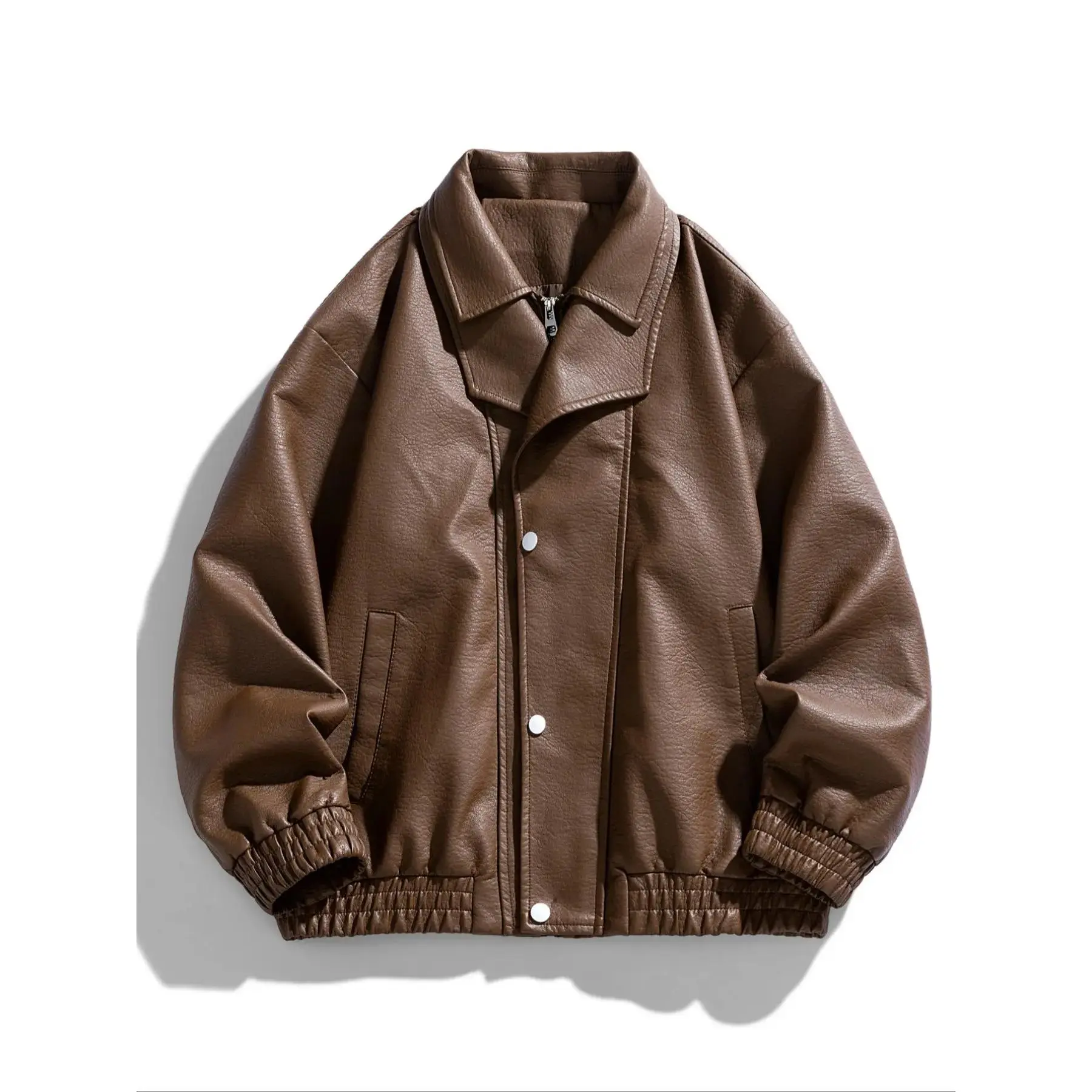 Men's Oversized Leather Jacket Vintage Motorcycle Style, Casual Loose-Fit Woven Fabric, Fashion Outerwear for Spring & Fall Seasons