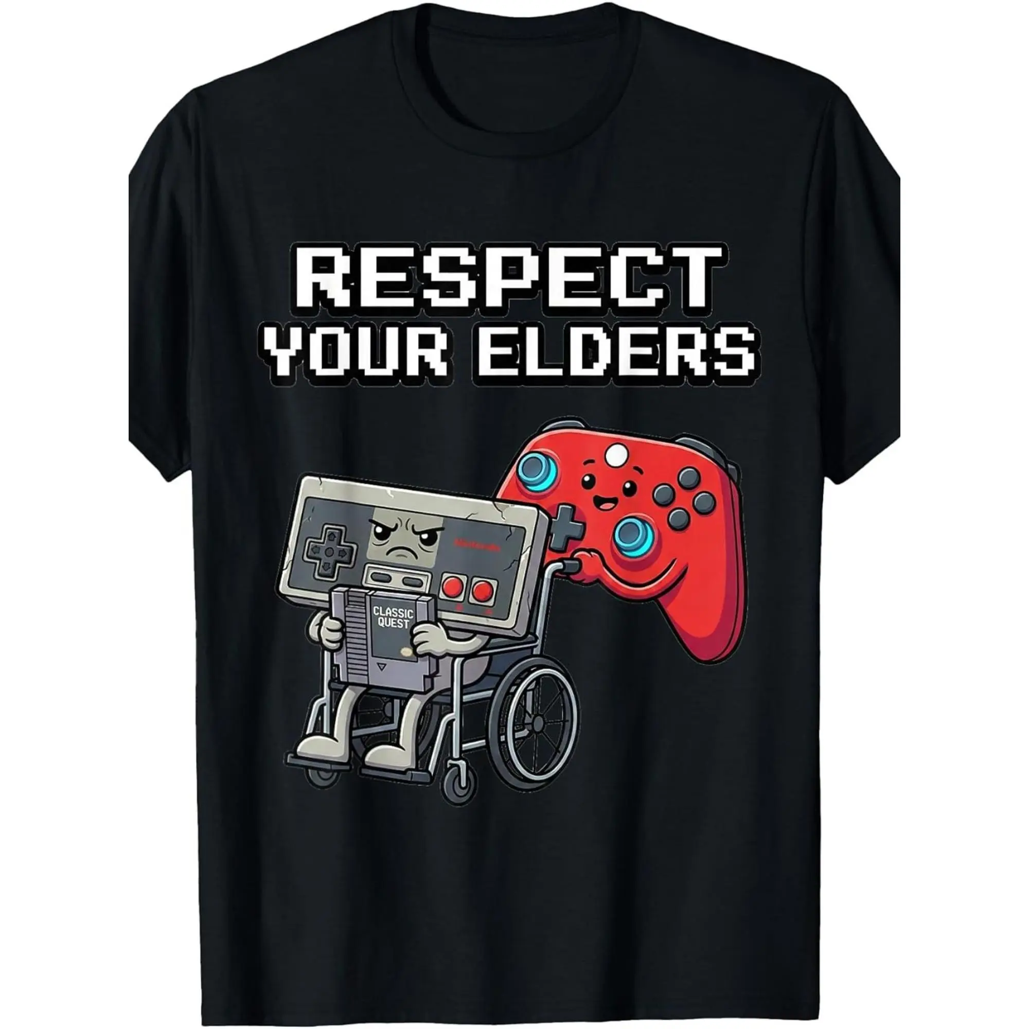 Men's Retro Gaming Funny Graphic T-Shirt - 80S Gamer Controller Print, Round Neck, Shortsleeve, 100% Fabric, Digital Heat Transferred Casual Menswear Tops