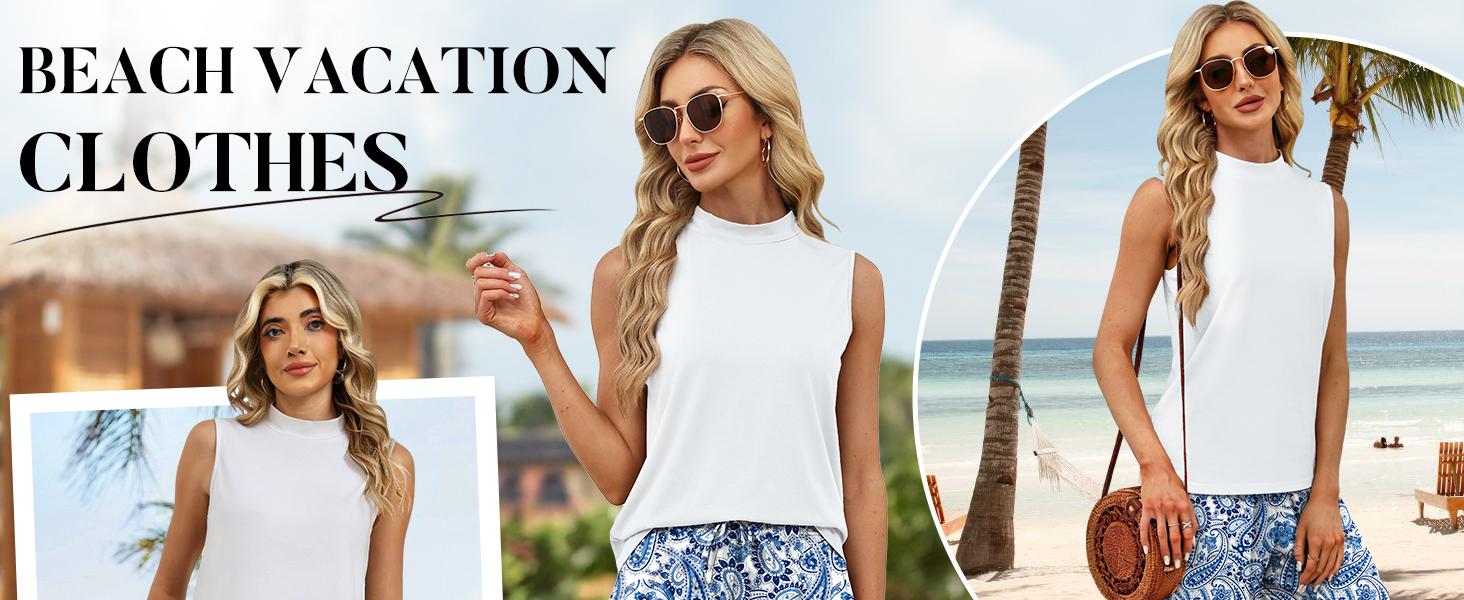 OFEEFAN Two Piece Set for Women Summer Spring Outfits Cruise Travel Airport Beach Vacation Mock Neck Wide Leg Pants Set OFEEFAN Two Piece Set for Women Summer Spring Outfits Cruise Travel Airport Beach Vacation Mock Neck Wide Leg Pants Set