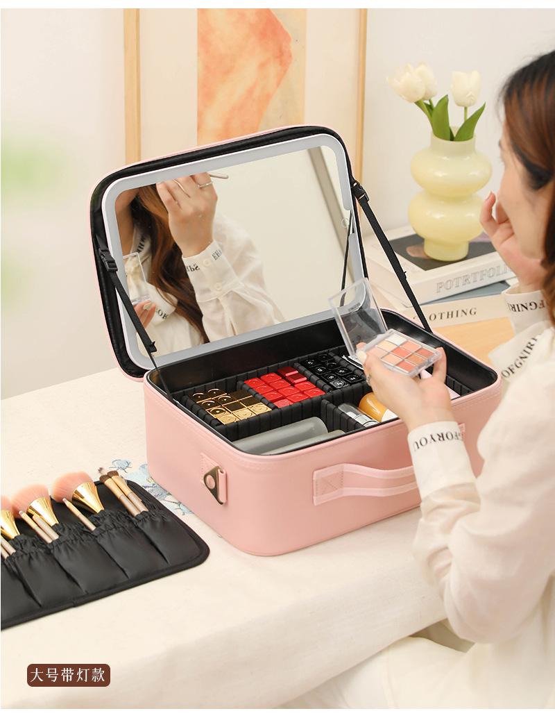 Internet Celebrity LED Makeup Case with Light and Mirror, Portable LED Makeup Bag with Large Capacity, Multifunctional Cosmetic Storage Organizer for Travel and Daily Use, Adjustable Light Makeup Box