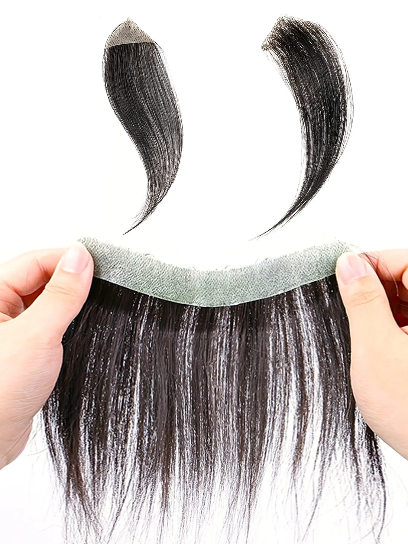 1Pack/3pcs, 1PC Frontal Hairline & 2PCS Triangular Sideburns Toupee, Invisible PU Base 100% Real Human Hair, 6-Inch Straight Human Hair, 1B# Color, Hairline Enhancement, Natural Looking, Perfect for Everyday Use