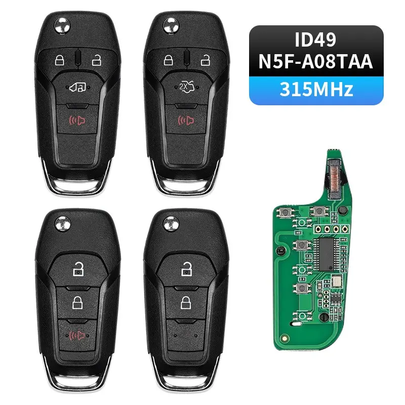 N5F-A08TAA With ID49 Chip 315 Mhz 2/3/4 Buttons HU101 Blade Car Remote Key Fob Replacement For Ford Escort Fusion F150/F250 2013-2016 Transit
