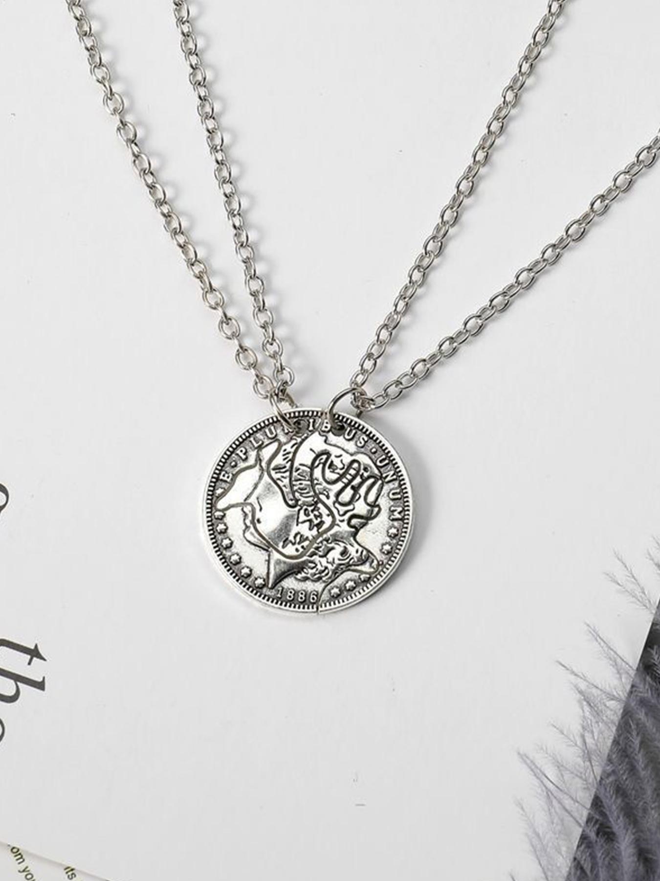 2pcs/set Unisex Asymmetrical Necklace with Deer Design, Casual Trendy Metal Feature, Fashionable Charms Necklace for Daily & Party Decoration, Western Jewelry, Men Jewelry, Friendship Jewelry