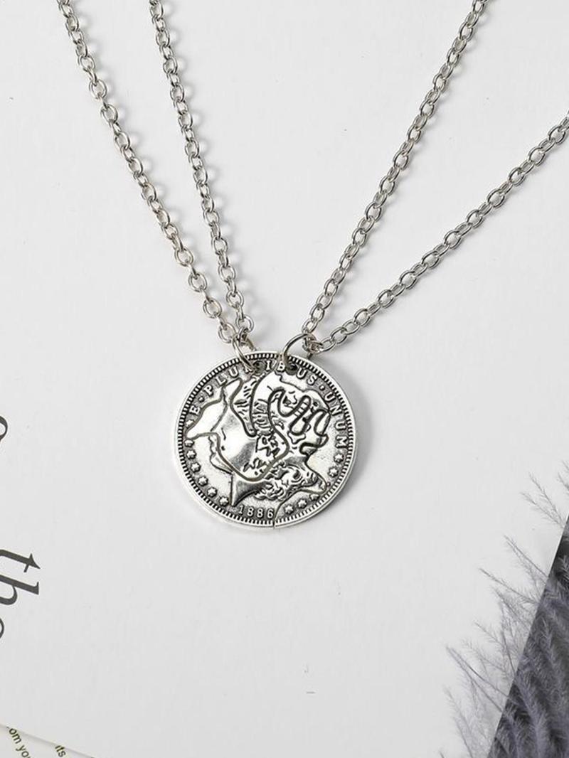 2pcs/set Unisex Asymmetrical Necklace with Deer Design, Casual Trendy Metal Feature, Fashionable Charms Necklace for Daily & Party Decoration, Western Jewelry, Men Jewelry, Friendship Jewelry