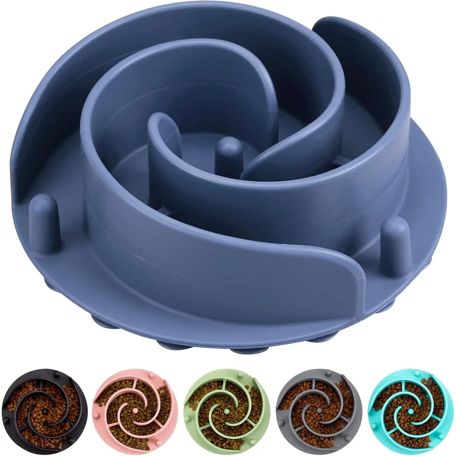 Slow Feeder Dog Bowls Insert, Soft Silicone Slow Eating Feeder Insert with Suction Cups for Small, Medium and Large Dogs, Fit into Basic and Elevated Dog Bowls, Dark Blue