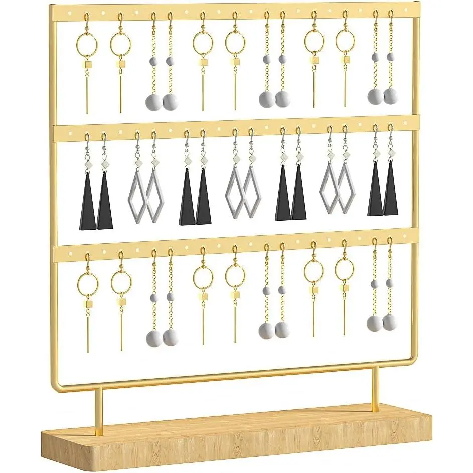 Earring Holder Organizer,Pierced Large Earrings Display Stand For Selling,Small Stud Earring Organizer Rack,Hoop Earring Storage Hanger Tree (Golden, 3 tier)
