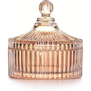 Colorful Glass Jar With Lid,Candy Cookie Jars,Jewelry Box,Biscuit Containers Food Storage,Decorative Jar(Amber)