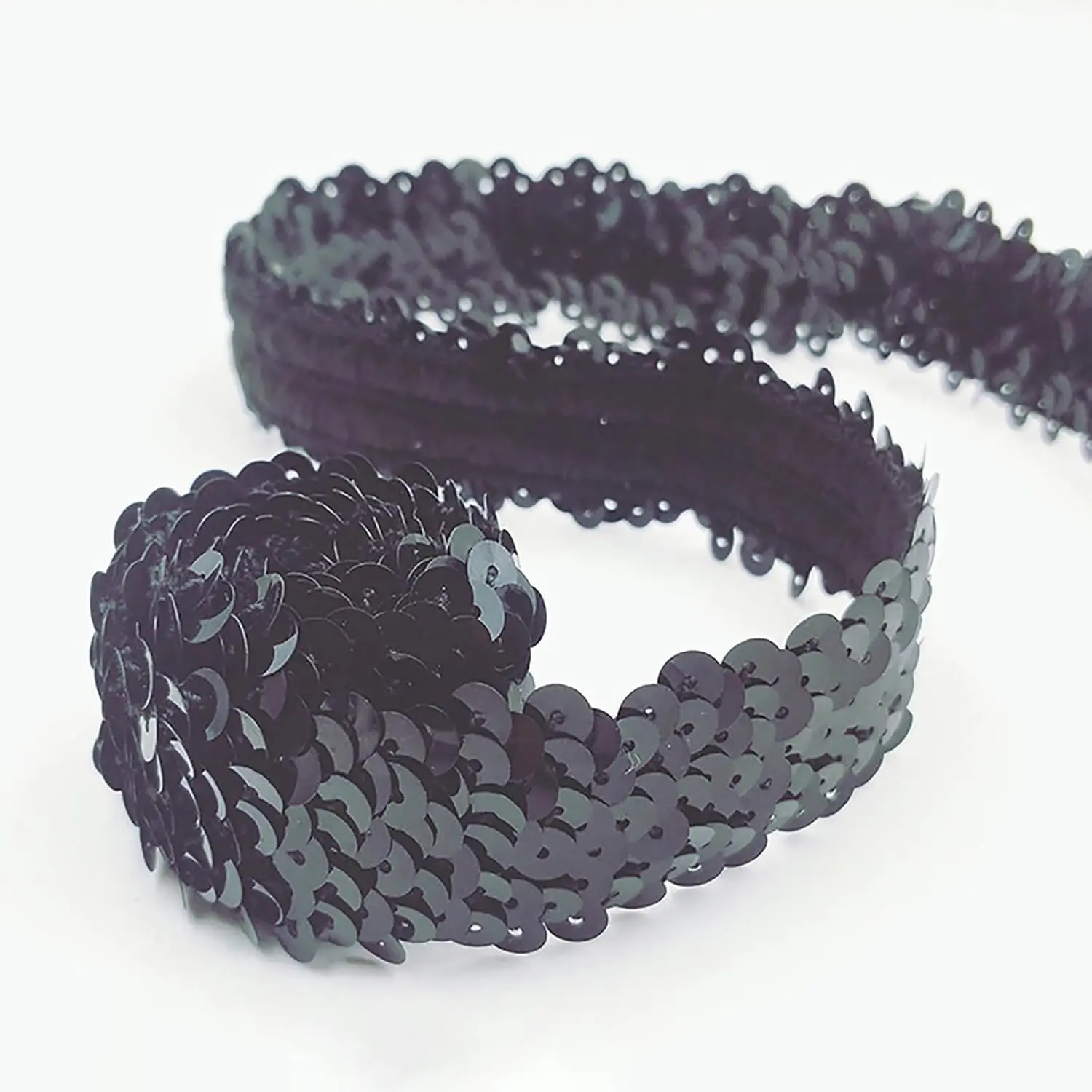 1 Inch Wide x 10 Yards Elastic Sequin Trim - Sparkly Stretch Glitter Ribbon for Sewing, Crafts, Clothing Decoration, Costume DIY (Black)