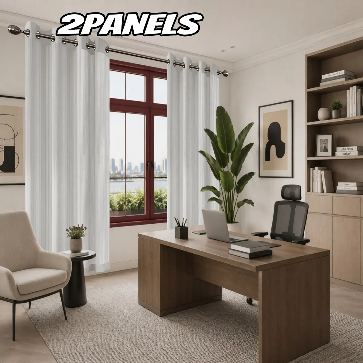 2 pieces of sunshine strip louver gauze curtains, Japanese style minimalist vertical strip transparent gauze curtains, perforated design for easy installation, soft and transparent, suitable for bedrooms, living rooms, dining rooms, balconies, bathrooms