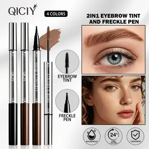 4 Colors Dual-Ended Eyebrow Gel & Freckle Pen, Waterproof Long Lasting Brow Tint Makeup, Easy to Apply Smudge Resistant Eyebrow Cream
