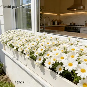 32 Bundles of Artificial White Daisies, Artificial Flowers Outside, Outdoor Uv-Resistant And Non-Fading Green Shrub Plants, Indoor Outdoor Hanging Flower Pots, Garden Decorative Flower, Garden Porch Decoration, Artificial Flower Decorations