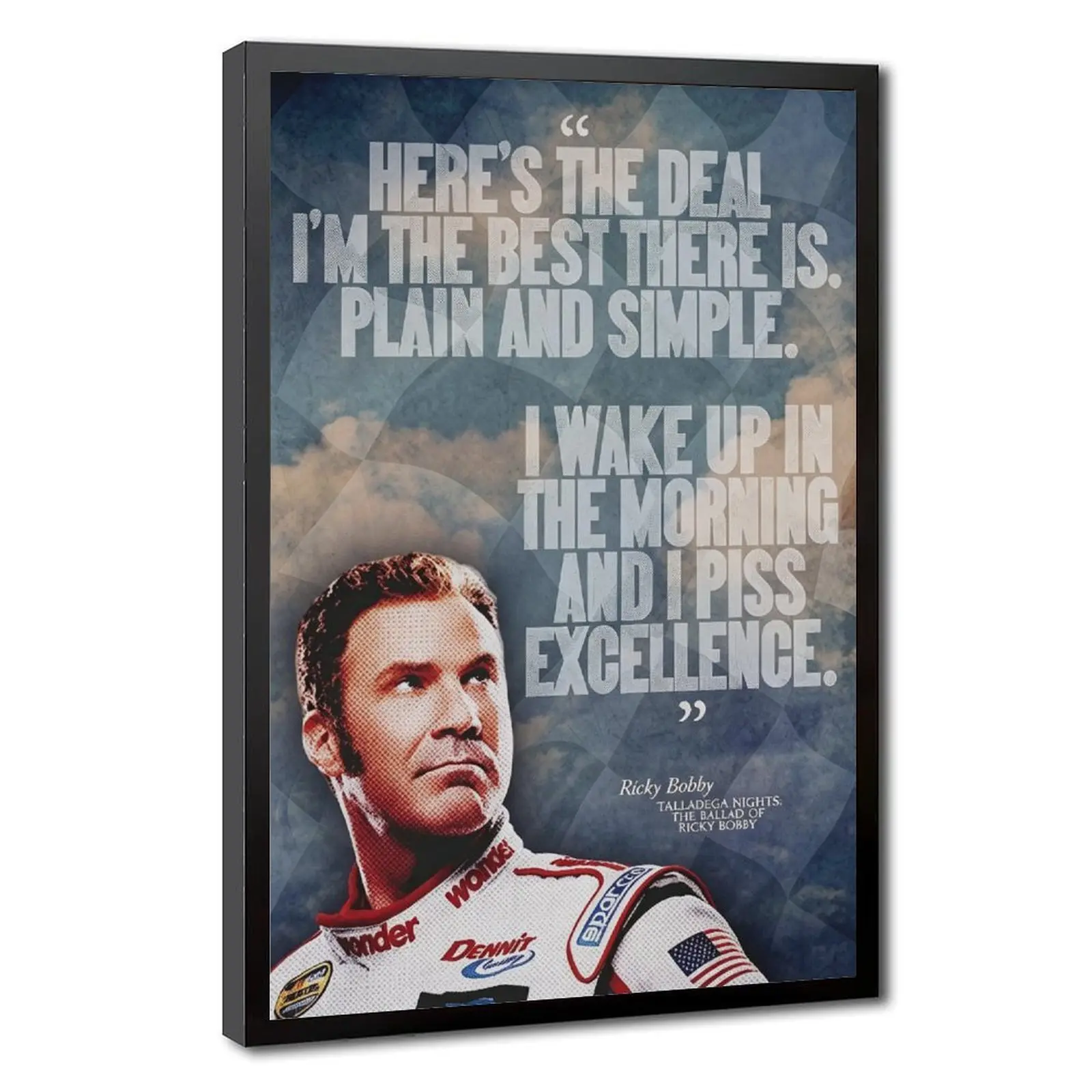 Talladega Nights Ricky Bobby "EXCELLENCE" Typography Poster - NASCAR Movie Funny Comedy Artwork, Minimalist Hanging Wall Art Print, US-Made Home Decor for Aesthetic Rooms