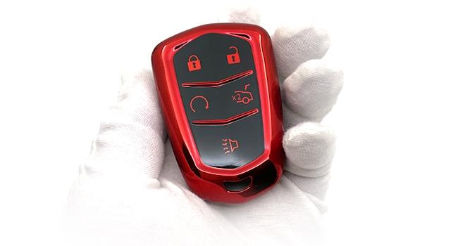 soft TPU Key Case Suitable for Cadillac STS CTS XT5 Escalade CT6 ATS SRX 4/5 Buttons Key (Red Key Cover + Key Chain set), Car Key Accessory, Key Covers For Car Keys, 4/5 Button Fit