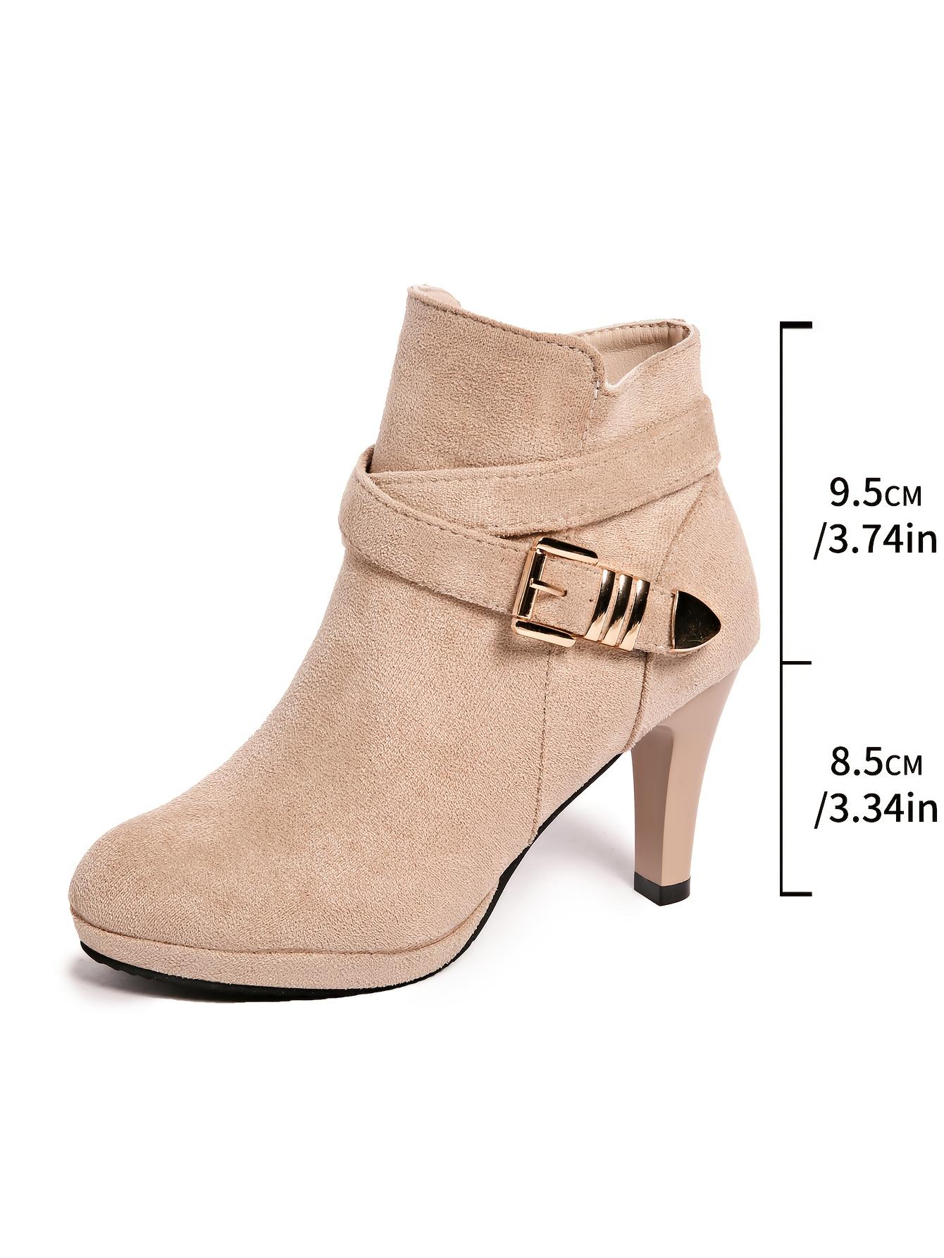 A Pair of Women's High Quality Platform Chunky Heel Side Zipper High-Heeled Ankle Booties, Women Shoes