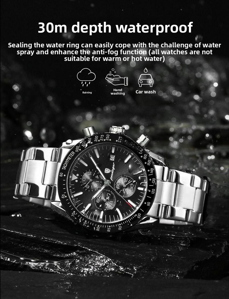 Luxury Men's Quartz Watch – Multifunctional Steel Strap with Countdown, Chronograph & Small Three-Hand Trendy All-match & Exquisite Watch for BirthdayGift with Box Modern Fashionable Wristwatch