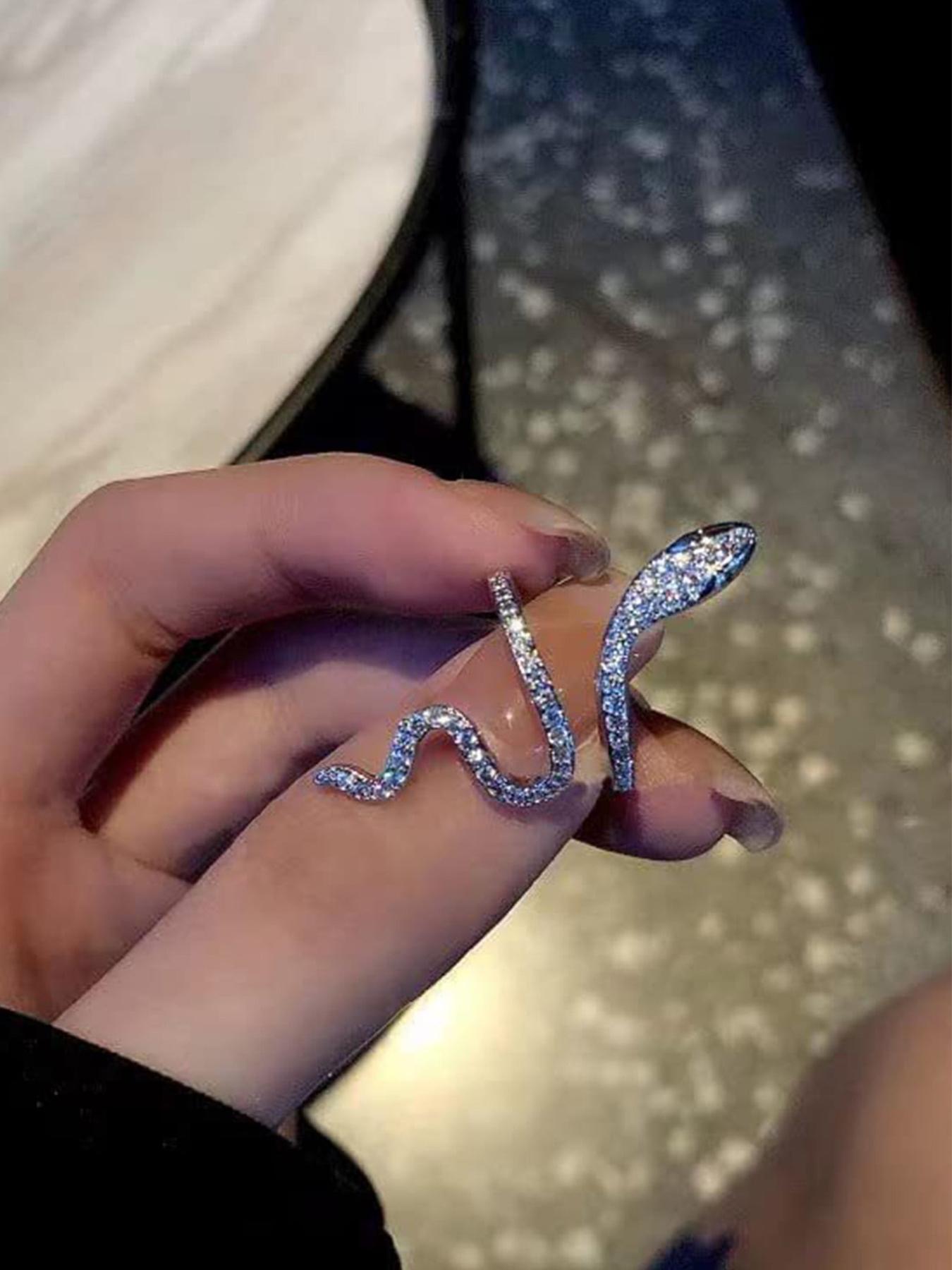 925 Sterling Silver Fashion Elegant Snake Design Artificial Zirconia Decorated Ring, Adjustable Ring for Women, Trendy All-match & Exquisite Jewelry for Gift