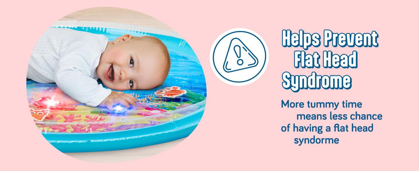 Lights Up Tummy Time Water Mat for Babies, 30" X-Large Baby Water Mat Tummy Time for Sensory with LED Glowing Fishes, Inflatable Fun Pad for Infants Toddlers 3 to 36 mo