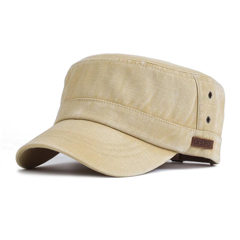 Washed Cotton Military Caps Casual Flat Top Hat Men Women Cadet Army Cap Adjustable Unique Design Vintage Four Seasons