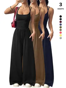 Women's Casual Palazzo Wide-Leg Jumpsuits, Sleeveless Spaghetti Strap Square Neck High-Waist Jumpsuit, Loose Lounge Clothes, Chic Fit Womenswear