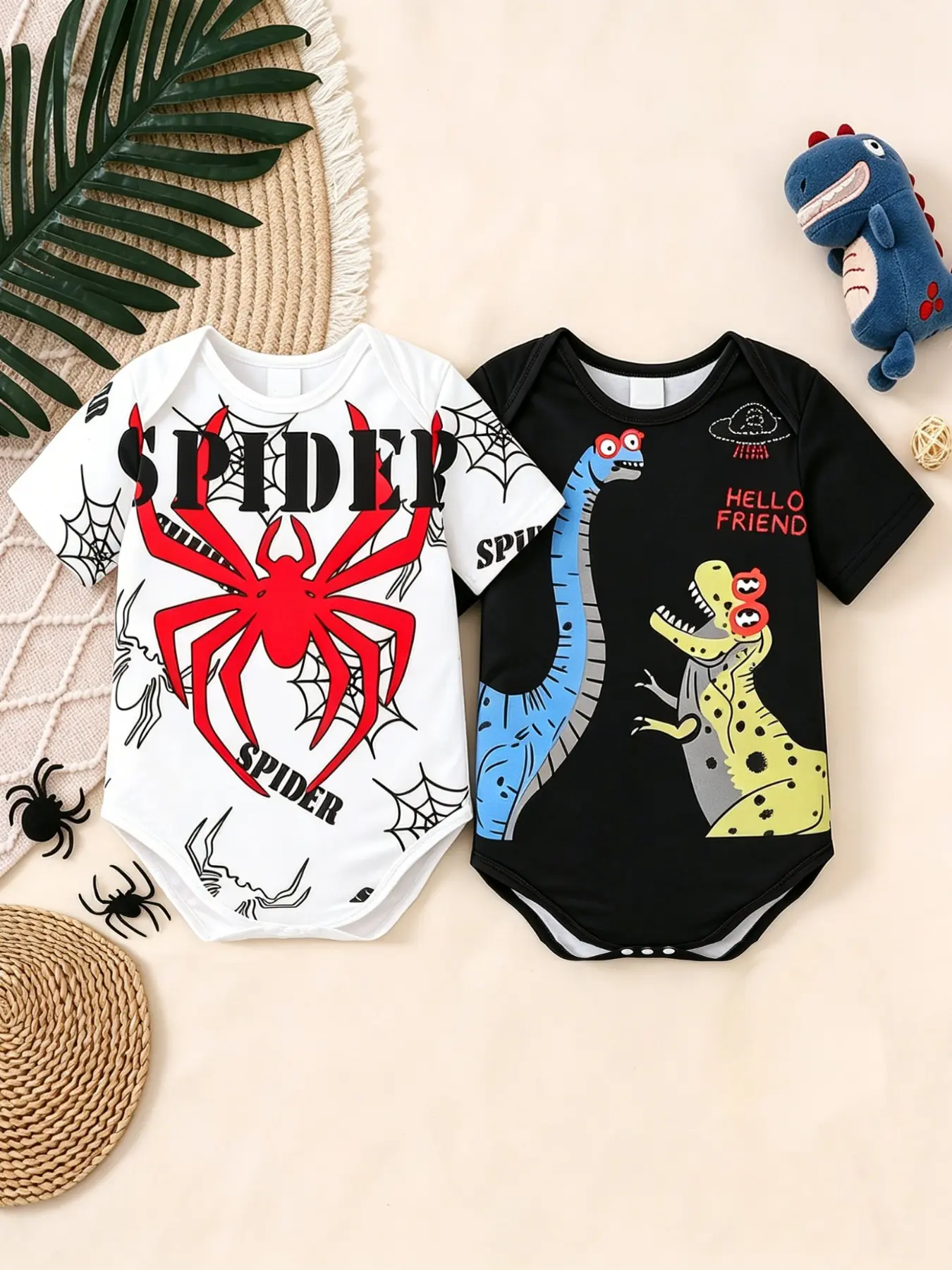 Summer Boys' Fun Print Short Sleeve Triangle Shirt, Snap Button Design for Easy Changing, Comfortable Breathable Fabric, Unrestrictive Fit