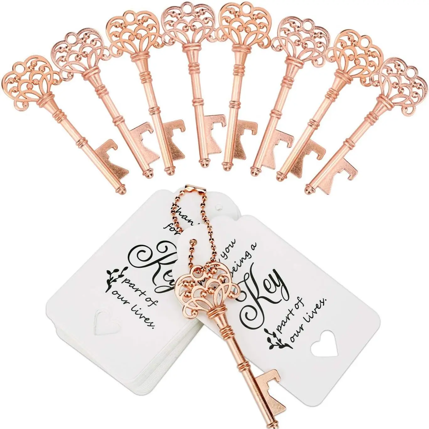 60 count Bridal Shower Favors,Wedding Favors Key Bottle Opener with Thank You Card Tag and Key Chains,Wedding Souvenirs for Guests(Rose )
