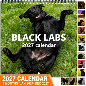 (Thickened, double-sided spiral print) Black Laboratory 2027 12-Month Wall Calendar Planner, perfect Christmas and New Year gift for home or office, cute and funny - 1 piece - (January to December 2027)