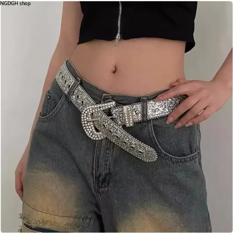 Bling Belt - Rhinestone Adjustable Buckle Jean Belt, Sparkly Fashion Accessory for Women