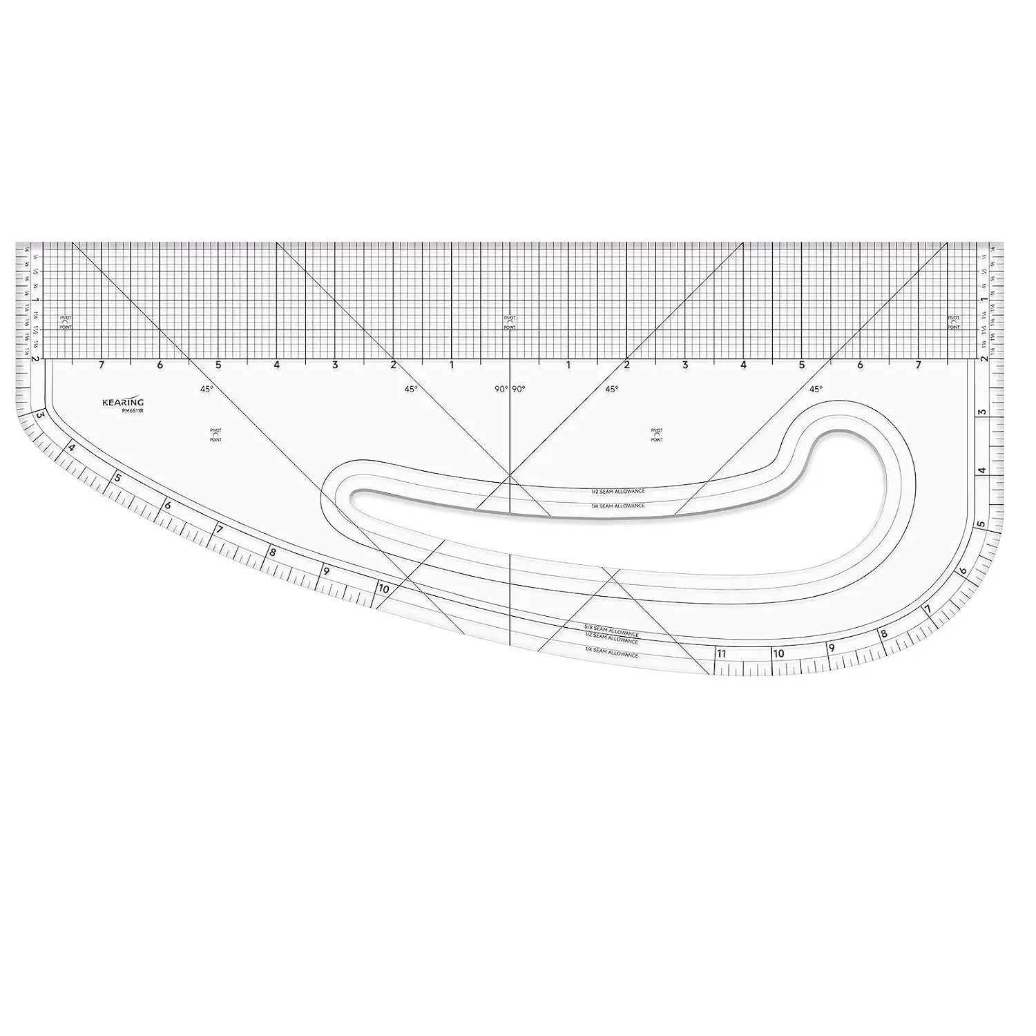 Patented 16" Imperial Acrylic Pattern Master Ruler, Multi-Purpose French Curve Vary Form Curve Ruler, Transparent Hip Measuring Ruler for Fashion Designer Sewing Pattern Making