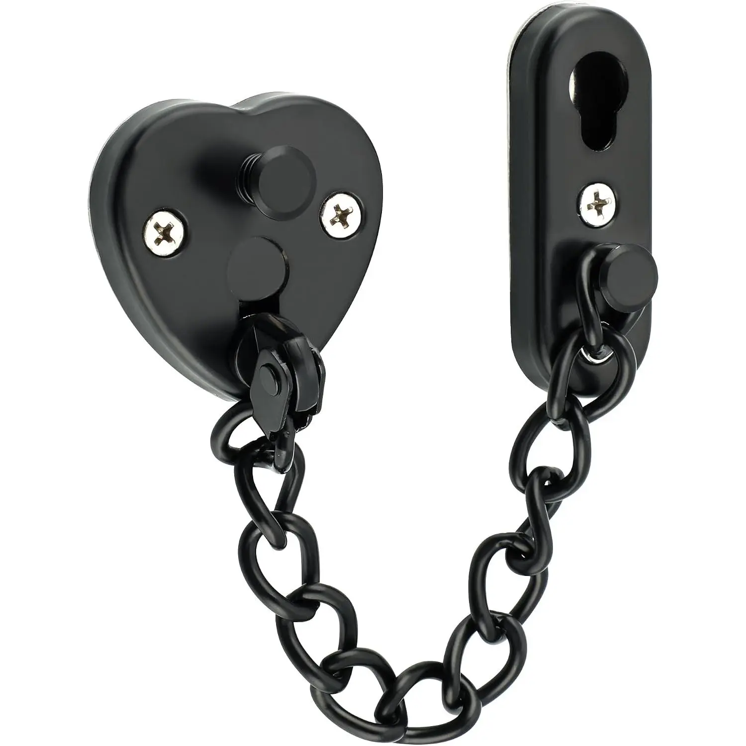 Door Chain Lock, Matte Black Adjustable  Proof  Door Lock for Apartment | Stainless Steel Chain Door Lock,Heart-Shaped Design Press-To-Unlock Heavy Duty Chain Lock For Barn Bedroom & Travel