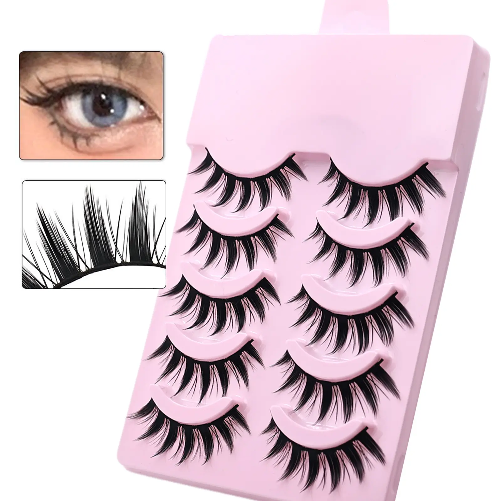 5 Pairs Comic Manga Lashes Natural Look Wispy Cat Eye False Eyelashes Spiky Anime Fake Eyelashes Reusable Soft Lightweight Eyelash