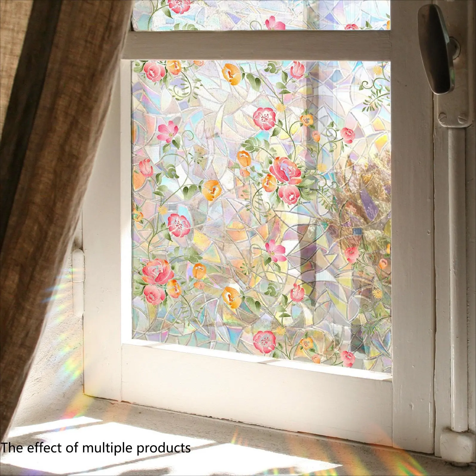 Floral Self-Adhesive Window Privacy Film – Removable Flower Pattern Decorative Glass Sticker, Static Cling Home Decor for Living Room, Bedroom & Bathroom, No-Glue UV Protection Decal