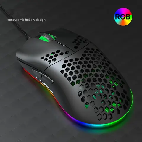 HXSJ Wired Gaming Mouse, Honeycomb Design RGB Light-emitting 6400DPI Game Mouse, 6 Keys Ergonomic Ultralight Wired Mouse for Gaming, Office, Home, Computer Peripherals, Gaming Accessory