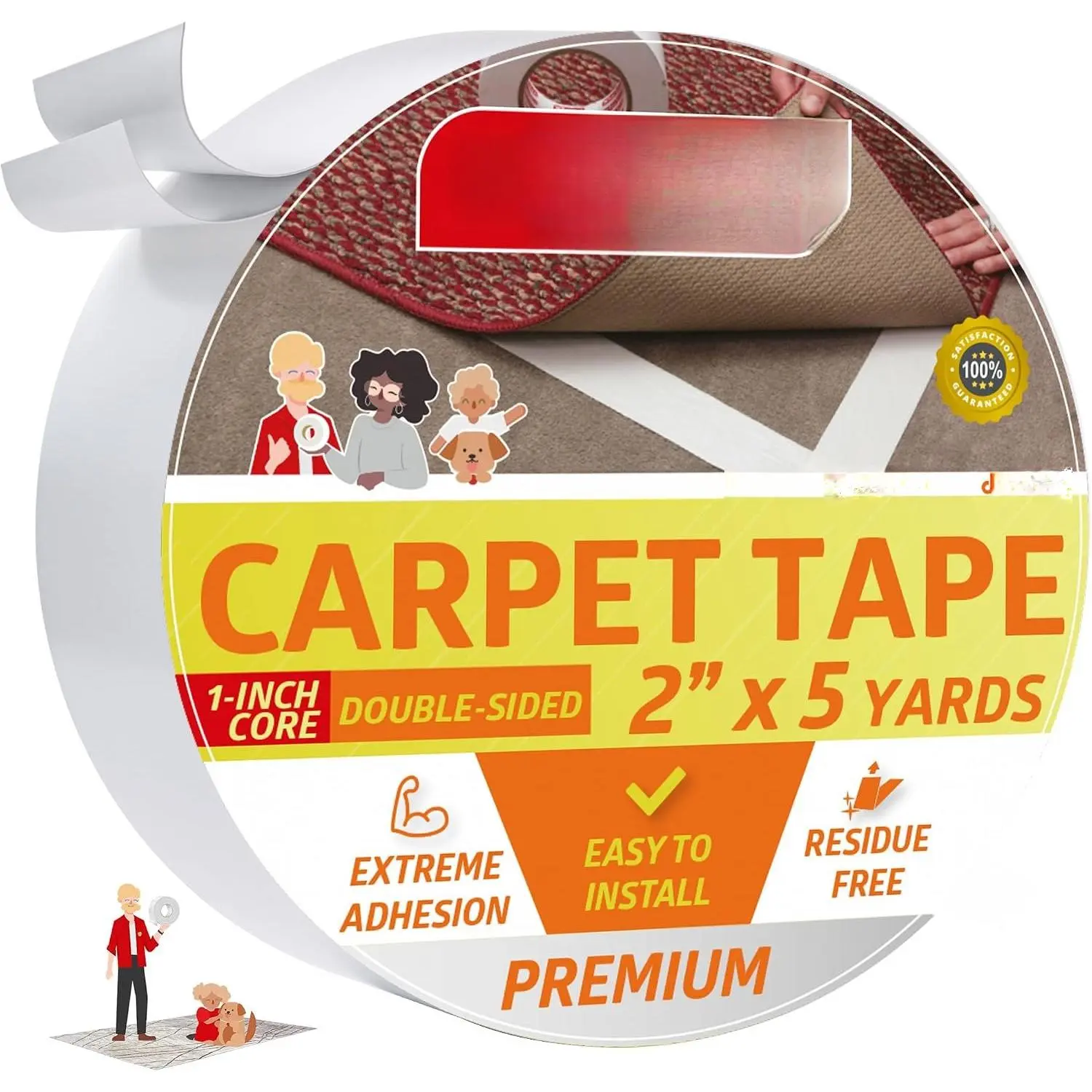 Double Sided Carpet Tape - Heavy Duty 2” x 5 yds, 1” Core Carpet Tape for Area Rugs Over Carpet, Keep Rug in Place, Double Sided Rug Tape Hardwood Floor, Laminate, Tile