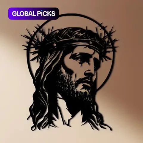 Jesus Halo Metal Wall Art, 11.81-Inch Christian Home Decor Artwork, Modern Minimalist Crown of Thorns Design, Inspirational Iron Sculpture for Living Room & Prayer Rooms, Housewarming Gift, Artistic Indoor Decoration #GLOBAL PICKS