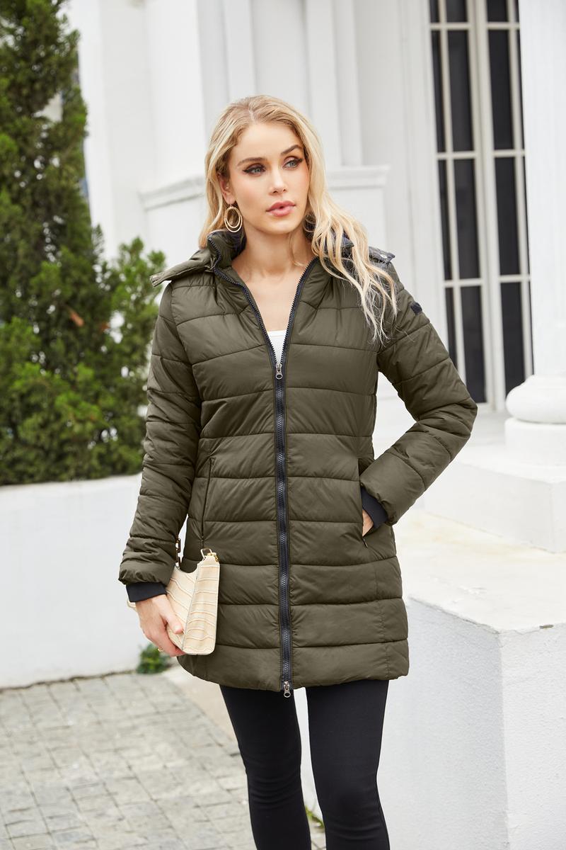 BIGWIG women's autumn and winter long warm parka, detachable hood, windproof and warm down jacket, autumn and winter warm cotton jacket, windproof and waterproof jacket, windproof and waterproof jacket, mid-length slim warm hooded cotton jacket
