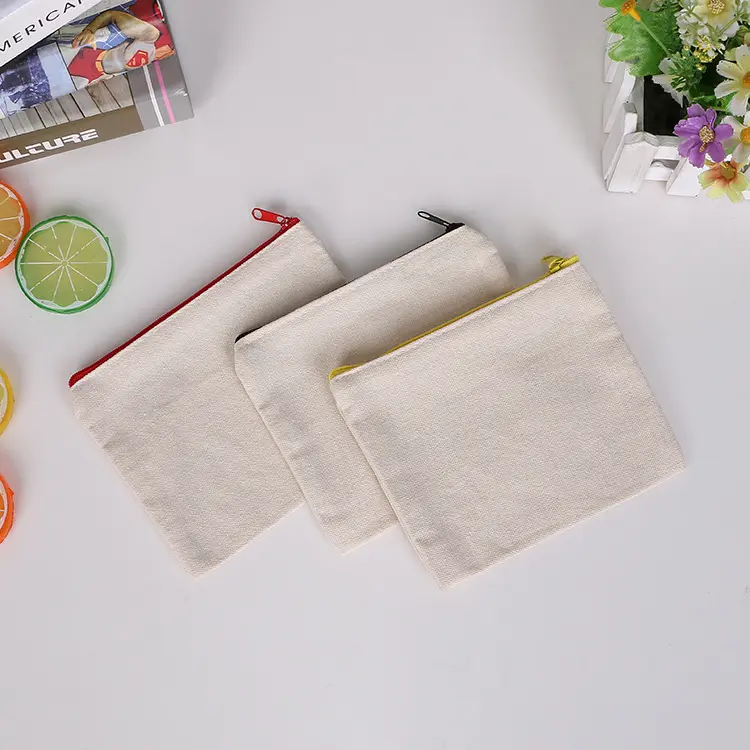 Handheld Zipper Canvas Storage Pouch, Blank Cotton Cloth Multi Purpose Bag, Spacious Portable Organizer For Student Stationery Storage And Ladies Daily Cosmetic Arrangement