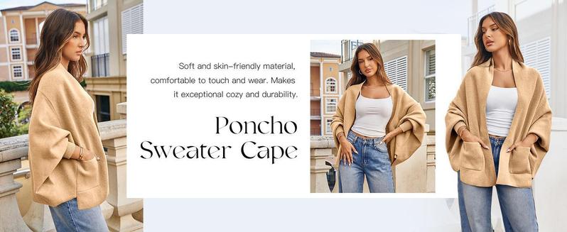 【New】Womens Open Front Cardigan Batwing Long Sleeve Shawl Chunky Knit Loose Fall Poncho Sweater Coats