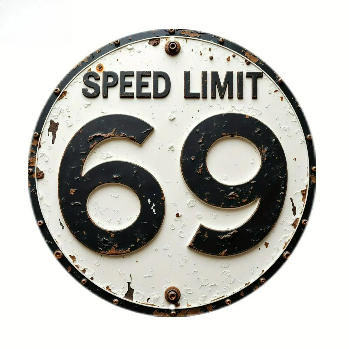 Vintage 8x8 in Industrial 69 MPH Speed Limit Round Metal Plaque, Lightweight Flat Decorative Sign with Rustic Farmhouse Design, Whimsical Home Decor for Garage, Bar Signs for Home Bar Gift
