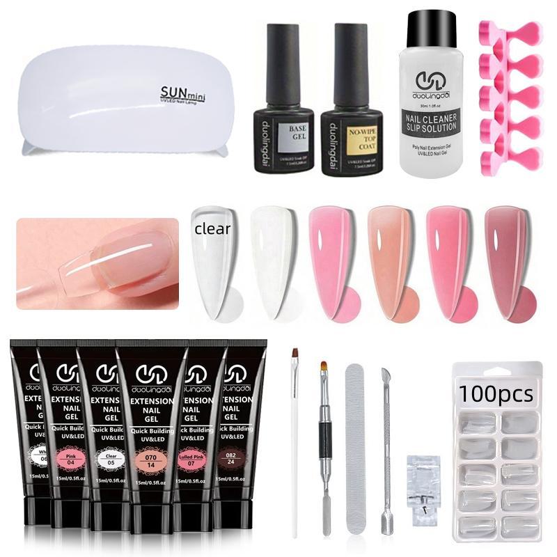 Professional Polygel Nail Extension Kit, 1 Set Extension Nail Gel Set for Beginners, Quick Extended Hard Clear Gel Nail Polish, Home DIY Extend Kit, Nail Supplies