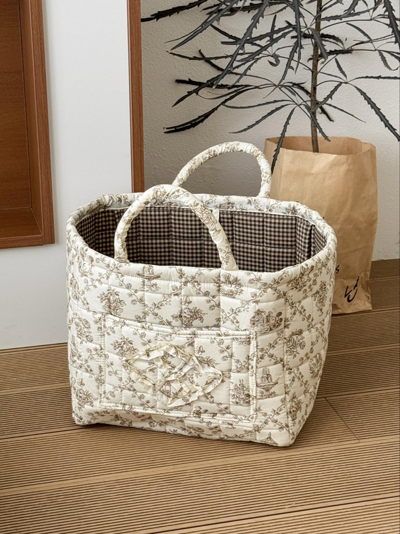 Floral Pattern Storage Basket, Portable Lingerie & Small Essentials Basket, Home Organizer for Bathroom Bedroom Office, Multipurpose Basket