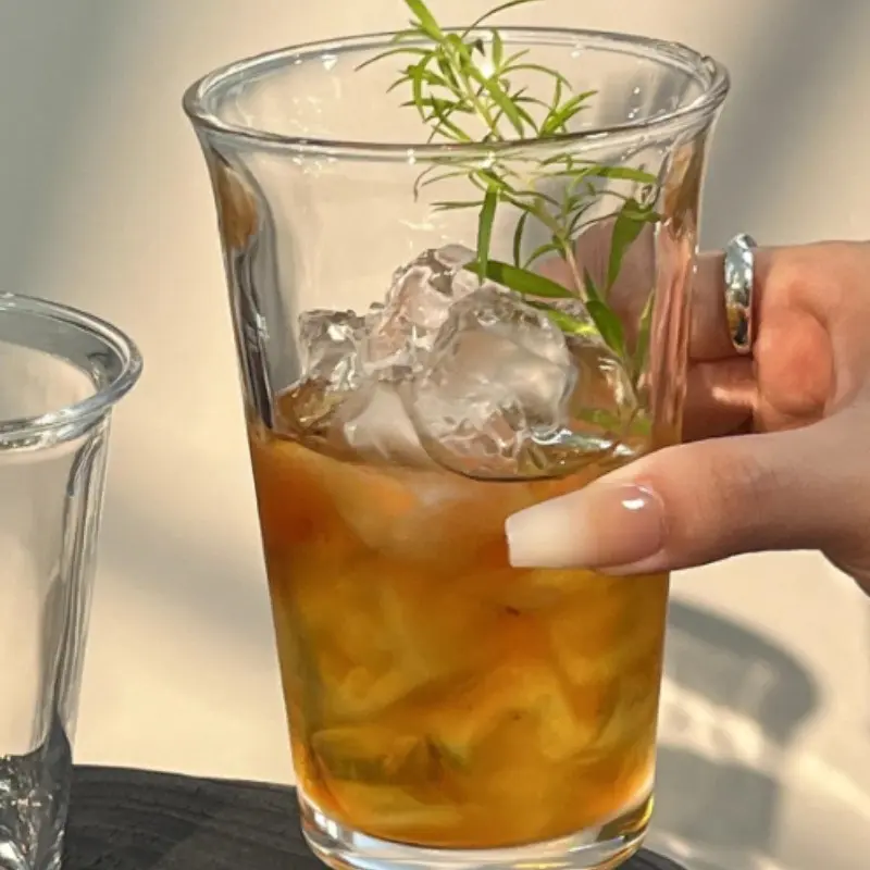 Reverse Mouth Glass Cup, Clear, Drinkware, Comfortable Drinking, Large Capacity, Heat Resistant, Ideal for Coffee, Milk, Tea, High Aesthetic Value