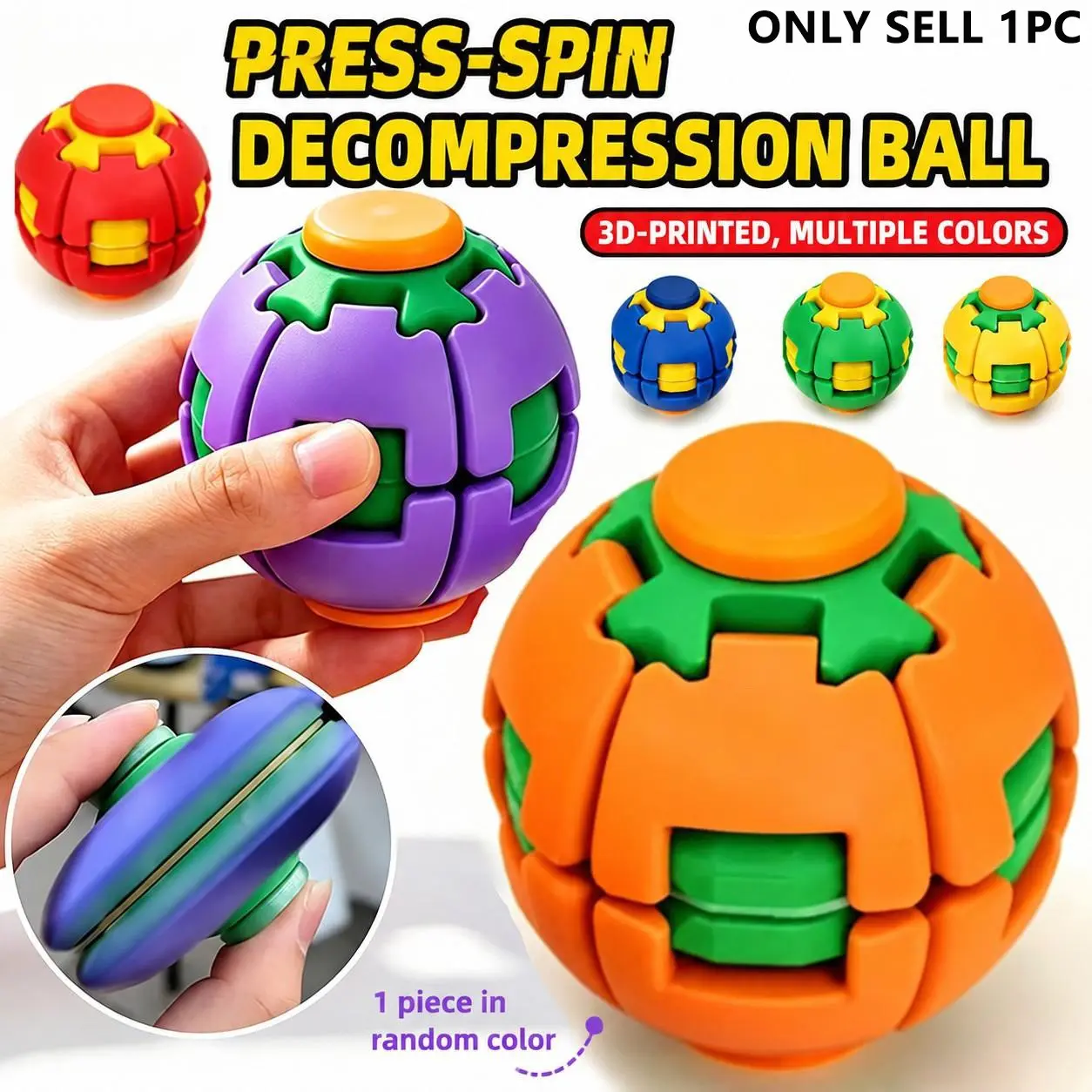 Press and Rotate Fidget Stress Ball, Anxiety Reducing Ball, Finger Smart Toy, Portable Stress Relief Tool, Kids and Adults Relaxation Toy, Fun and Educational