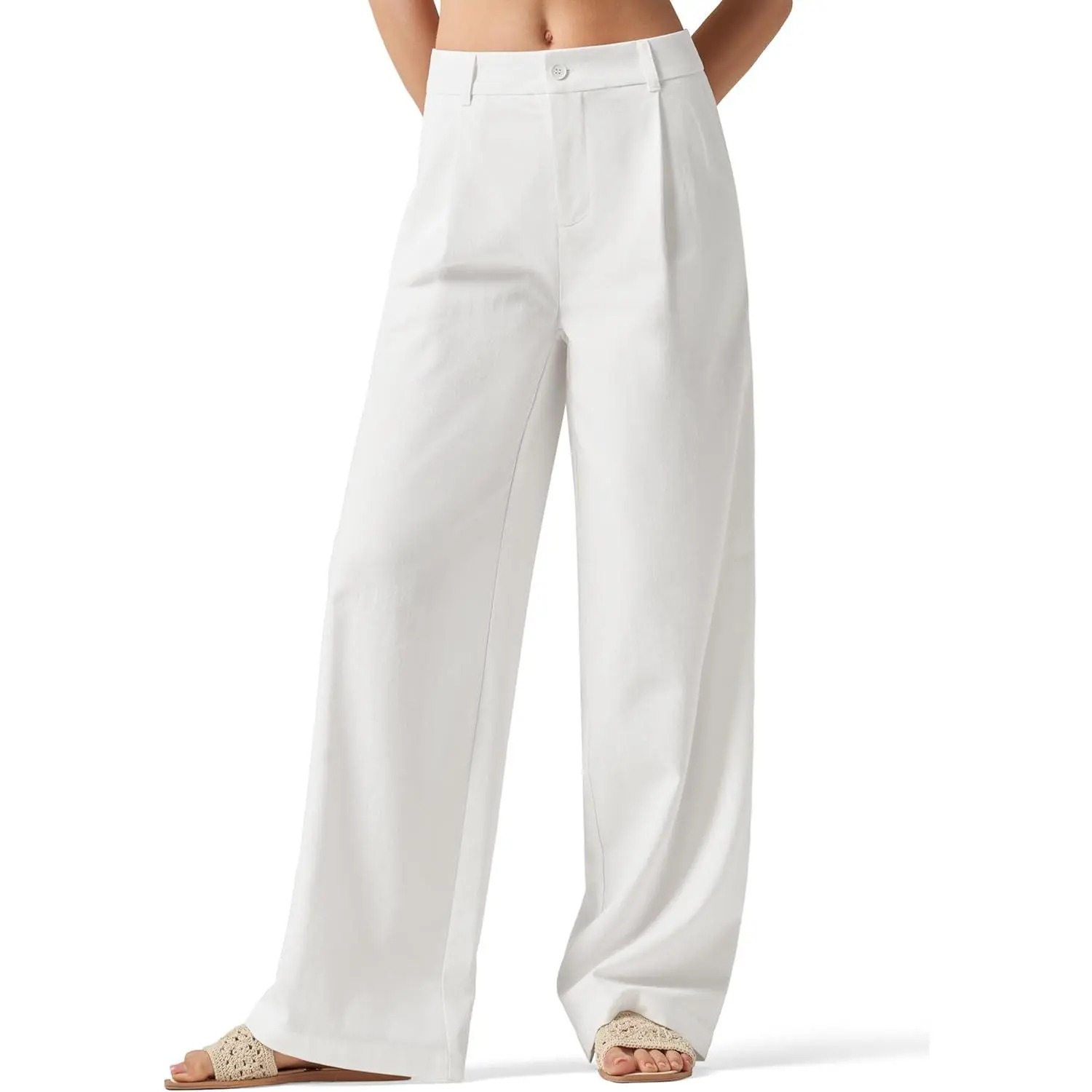 Women's Linen Pants Wide Leg Work Dress Pants Casual Slacks Business Pants with Pockets